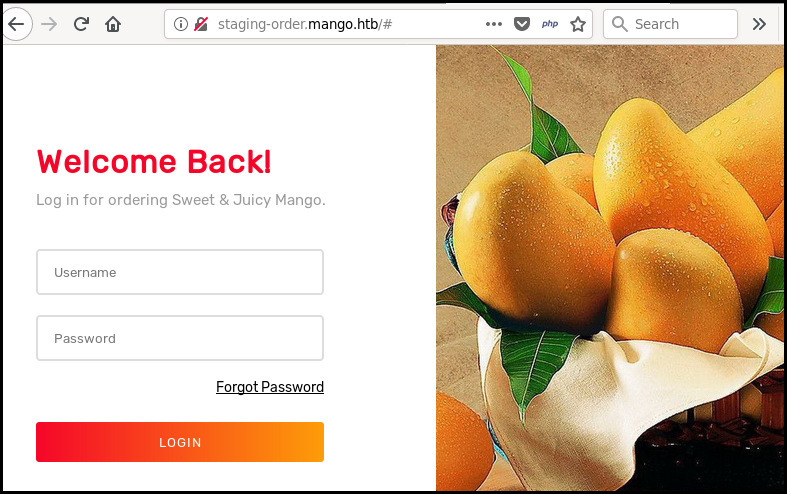 Mango login page