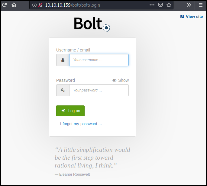 Bolt login interface