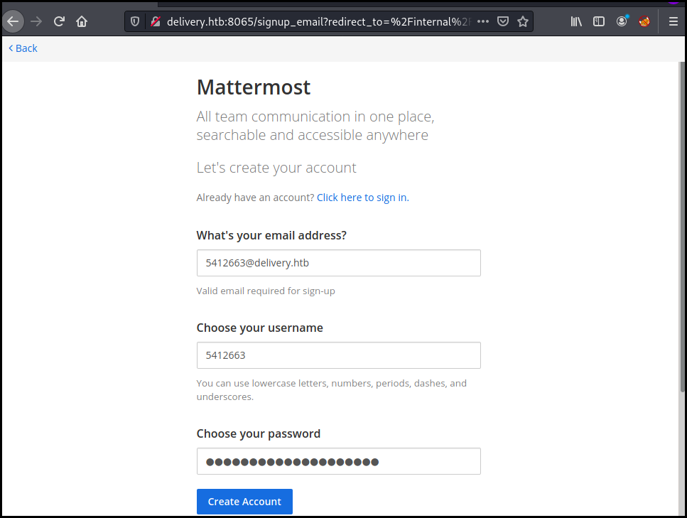 Registering on mattermost email