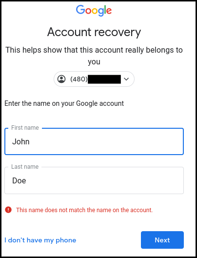Google asked for personal information